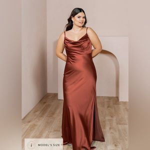 Revelry Skye Satin Bridesmaid Dress Terracotta Rust Size 4
